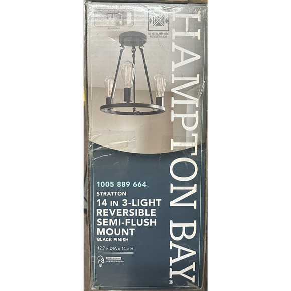 Hampton Bay Stratton 14 in. 3-Light Black Semi-Flush Mount 1005 889 664 - Picture 2 of 2
